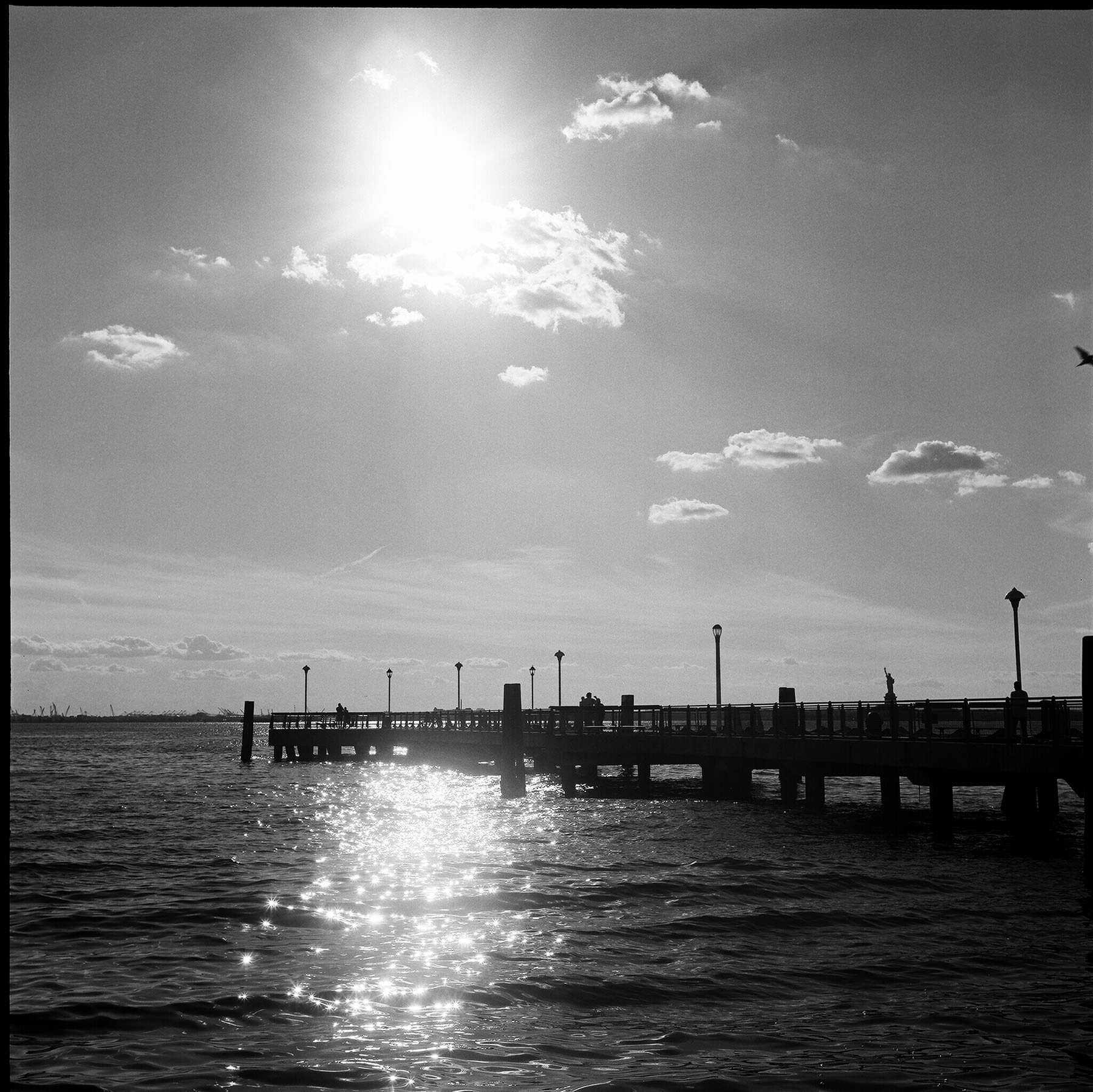 Red-Hook-waterfront-pier-with-sunlight-on-water