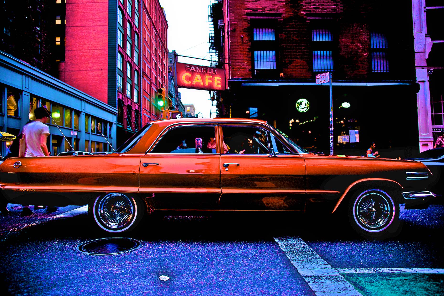 Vintage Chevy Impale Lowrider car in Soho,NYC.